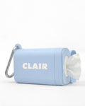 Sky blue wipe case holder with 'CLAIR' branding on a white background