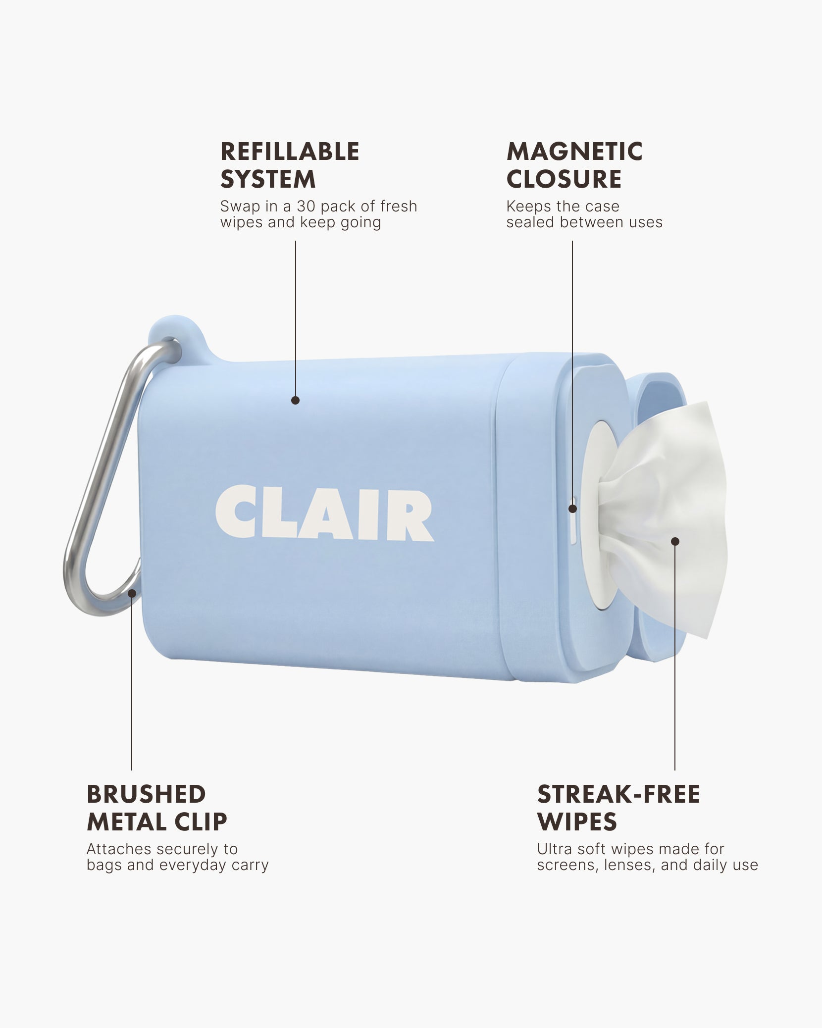 CLAIR -The Refillable Screen and Lens Wipe System